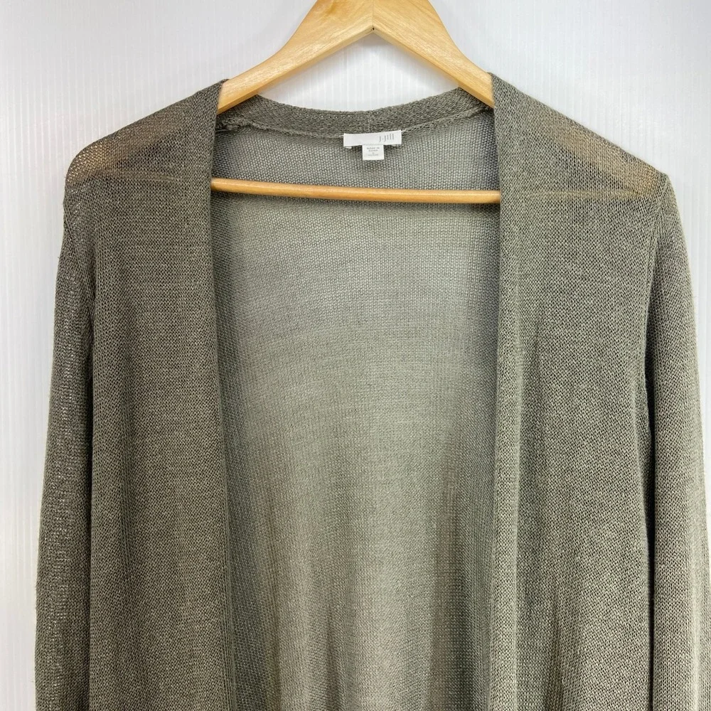 J Jill Moss Green Linen Blend Long Open Cardigan Sweater Womens Small‎ Petite